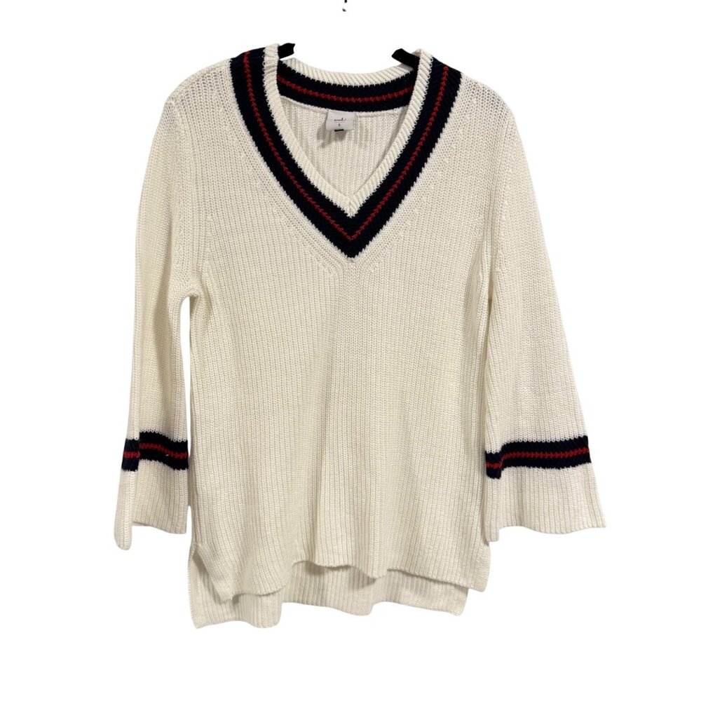 Cabi Ace Pullover White, Blue, Red Bell Sleeves Sweater‎ Size S